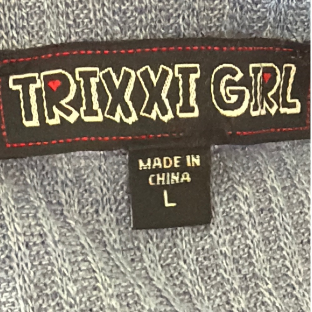 Trixxi Girl Kids Blue Ribbed Smocked Hem Cardigan Sweater Size L - Picture 2 of 4
